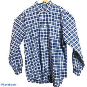 RALPH LAUREN Oxford Shirt Mens Small Windowpane Plaid Blue Button Down NEW